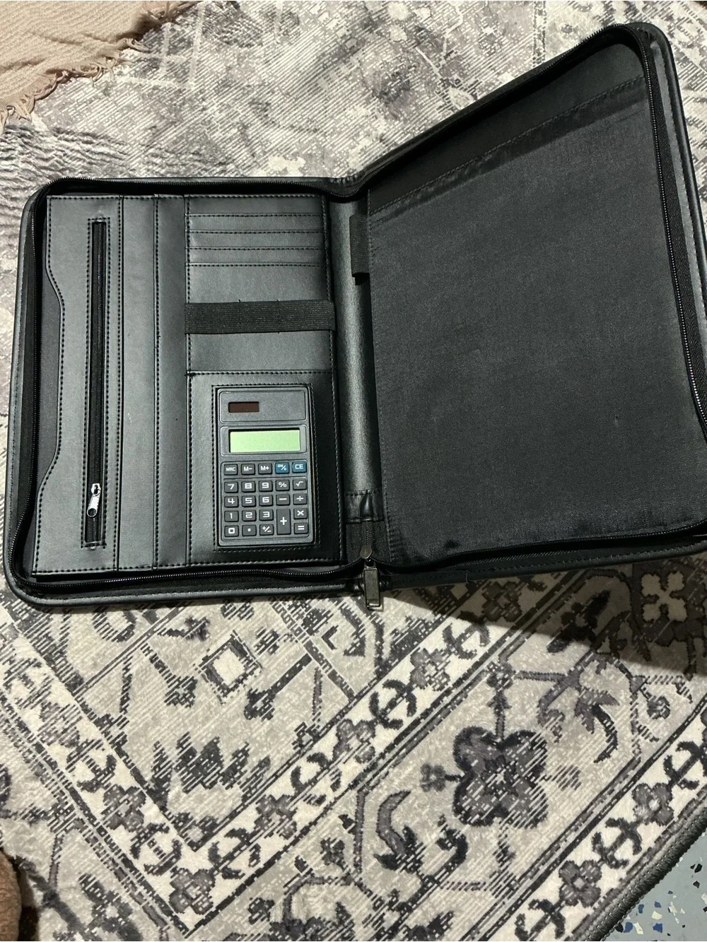 Black Zippered Padfolio Organizer with Calculator
